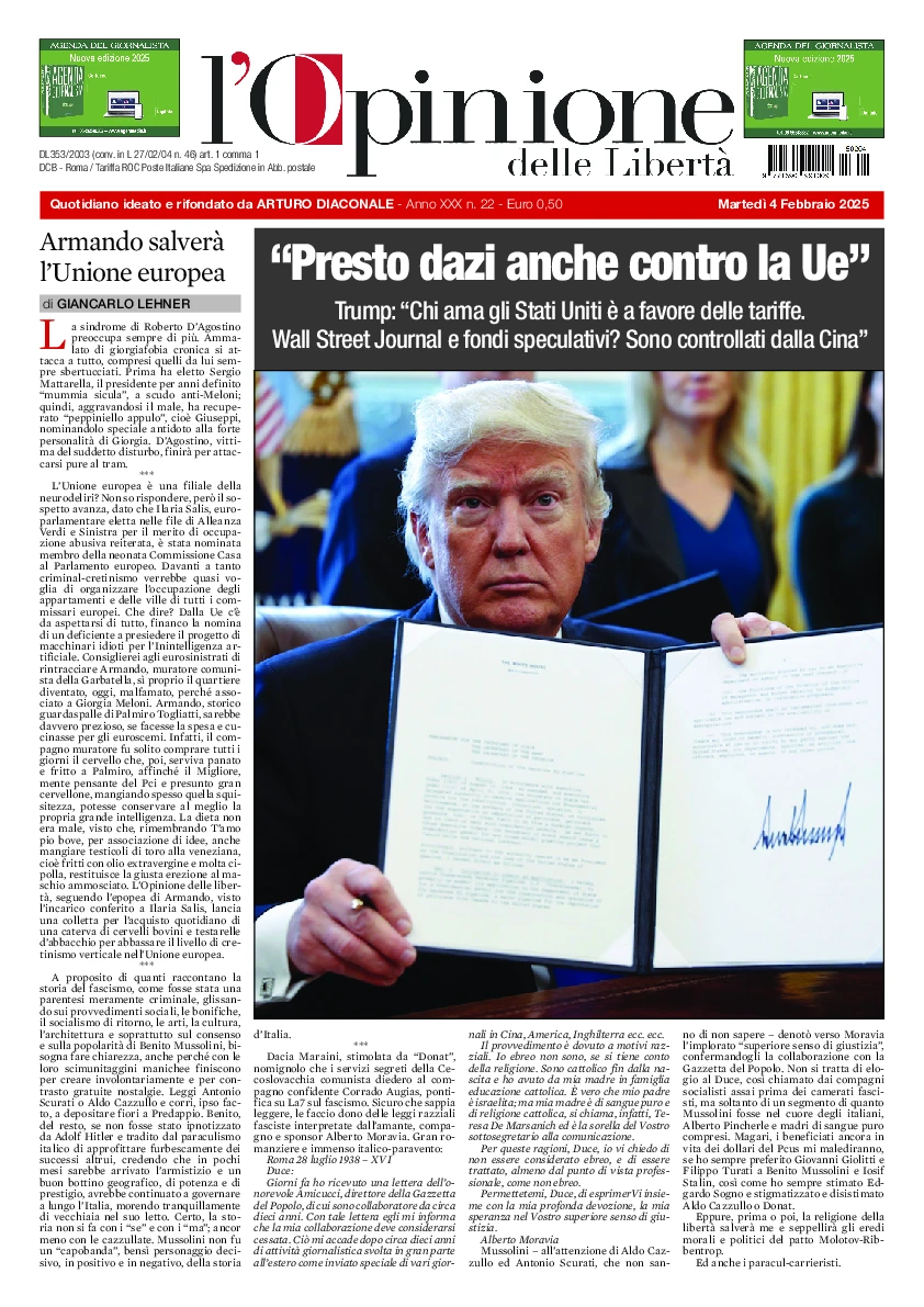 Prima-pagina-opinione della liberta-edizione-di-oggi-2025-02-04